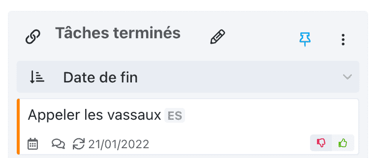épinglage filtre de tâches